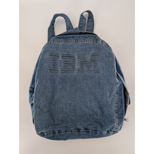 Vintage IBM 90s Blue Stone Washed  Denim Zip Backpack with Pockets Tyca